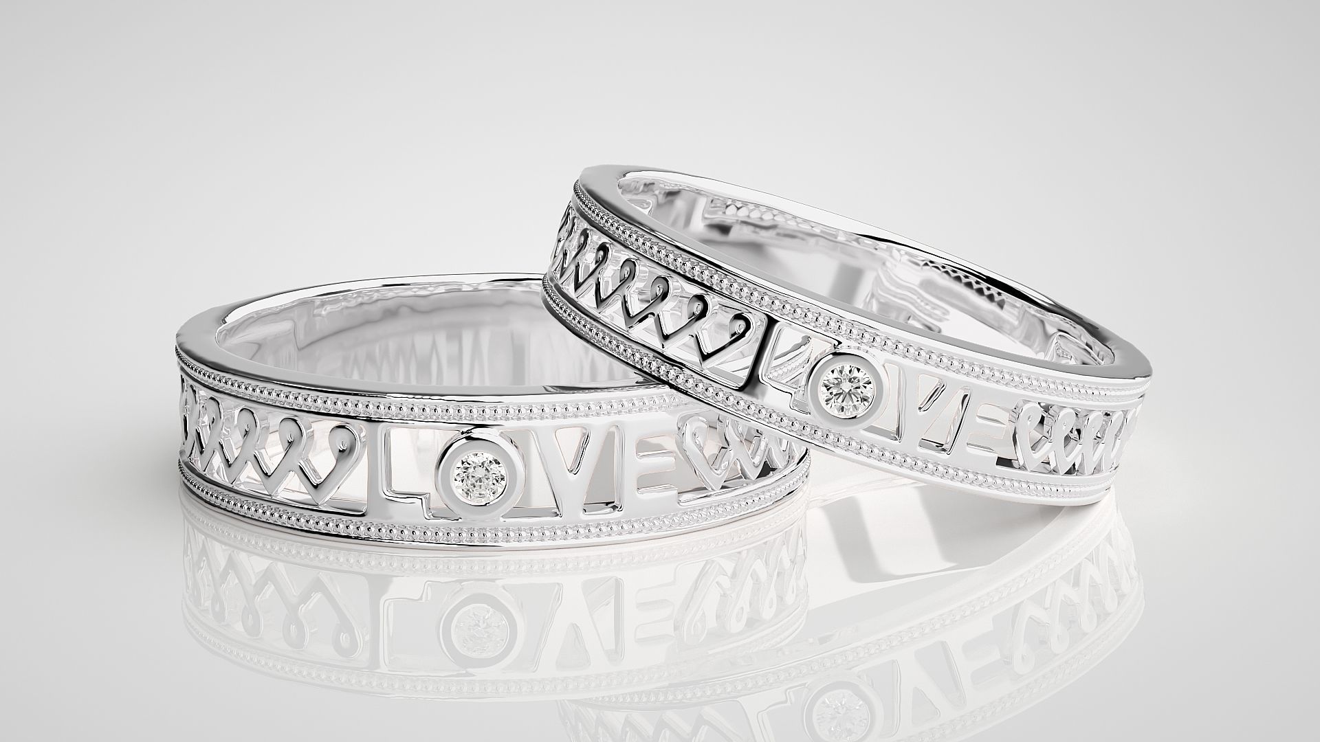 Love Valentine Solitaire Couple Band Ring 3dm stl render detail 3D print model_4