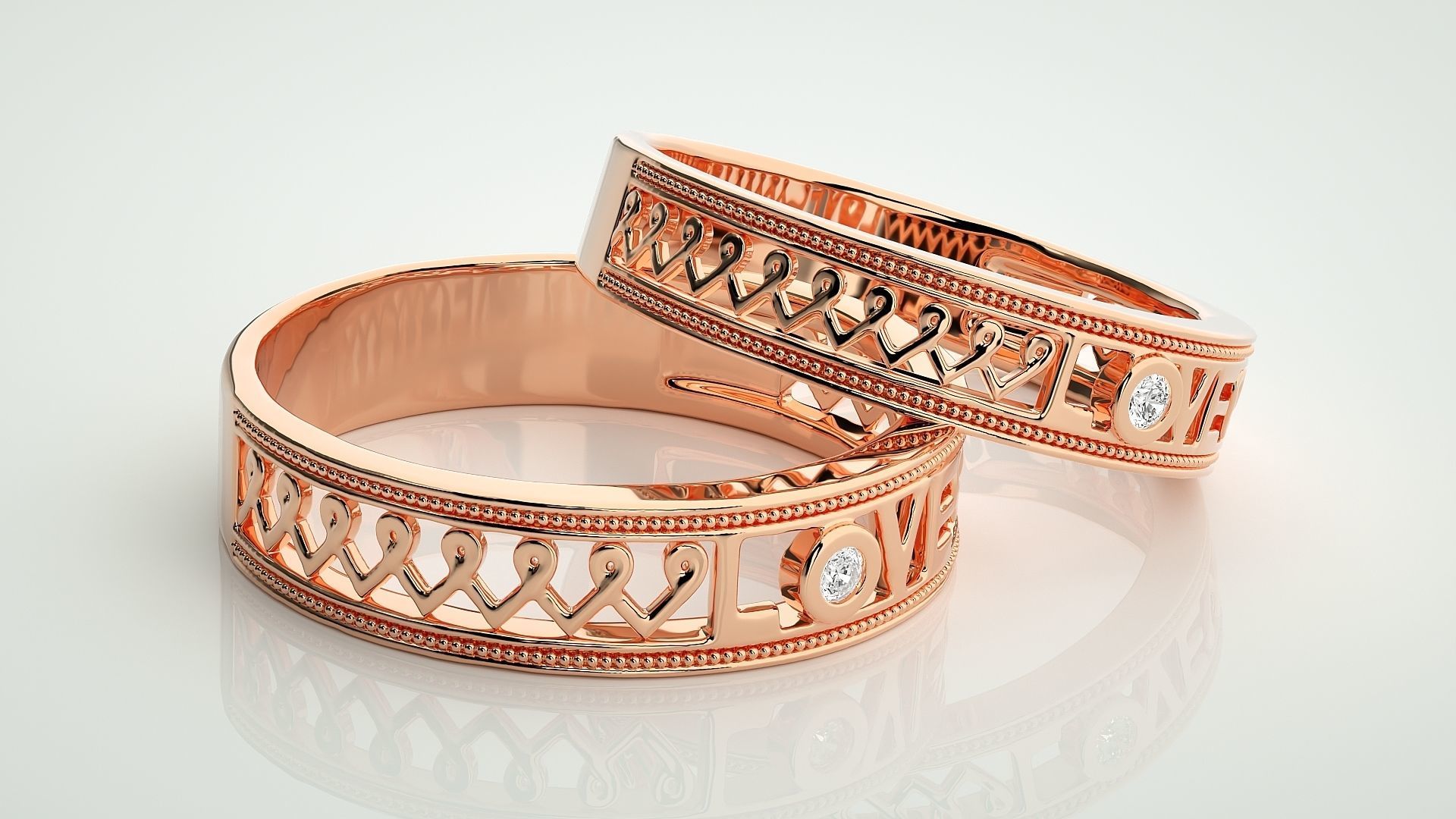 Love Valentine Solitaire Couple Band Ring 3dm stl render detail 3D print model_1