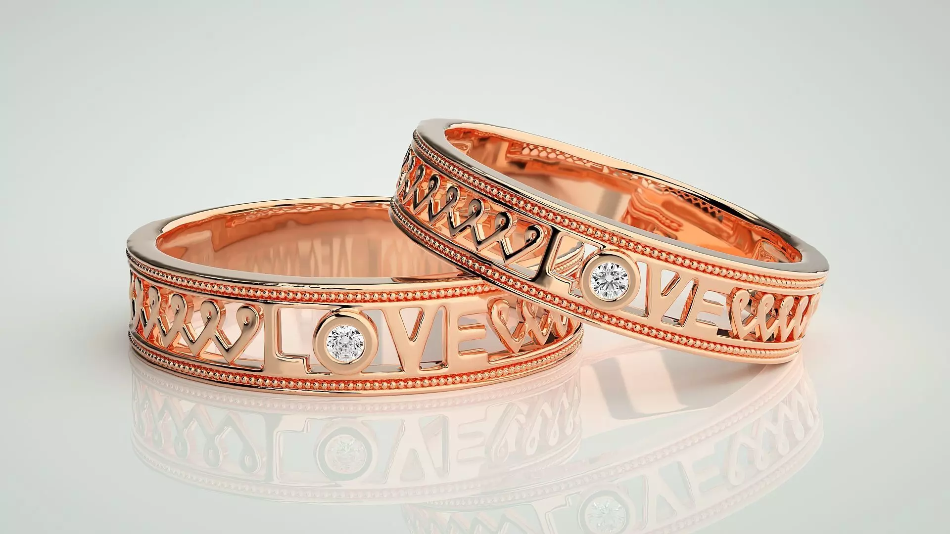 Love Valentine Solitaire Couple Band Ring 3dm stl render detail 3D print model_0