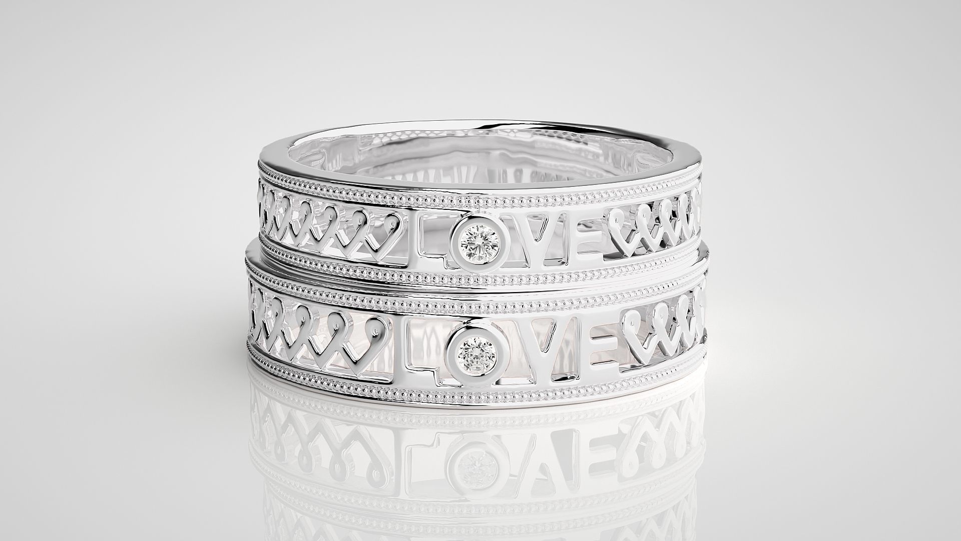 Love Valentine Solitaire Couple Band Ring 3dm stl render detail 3D print model_6