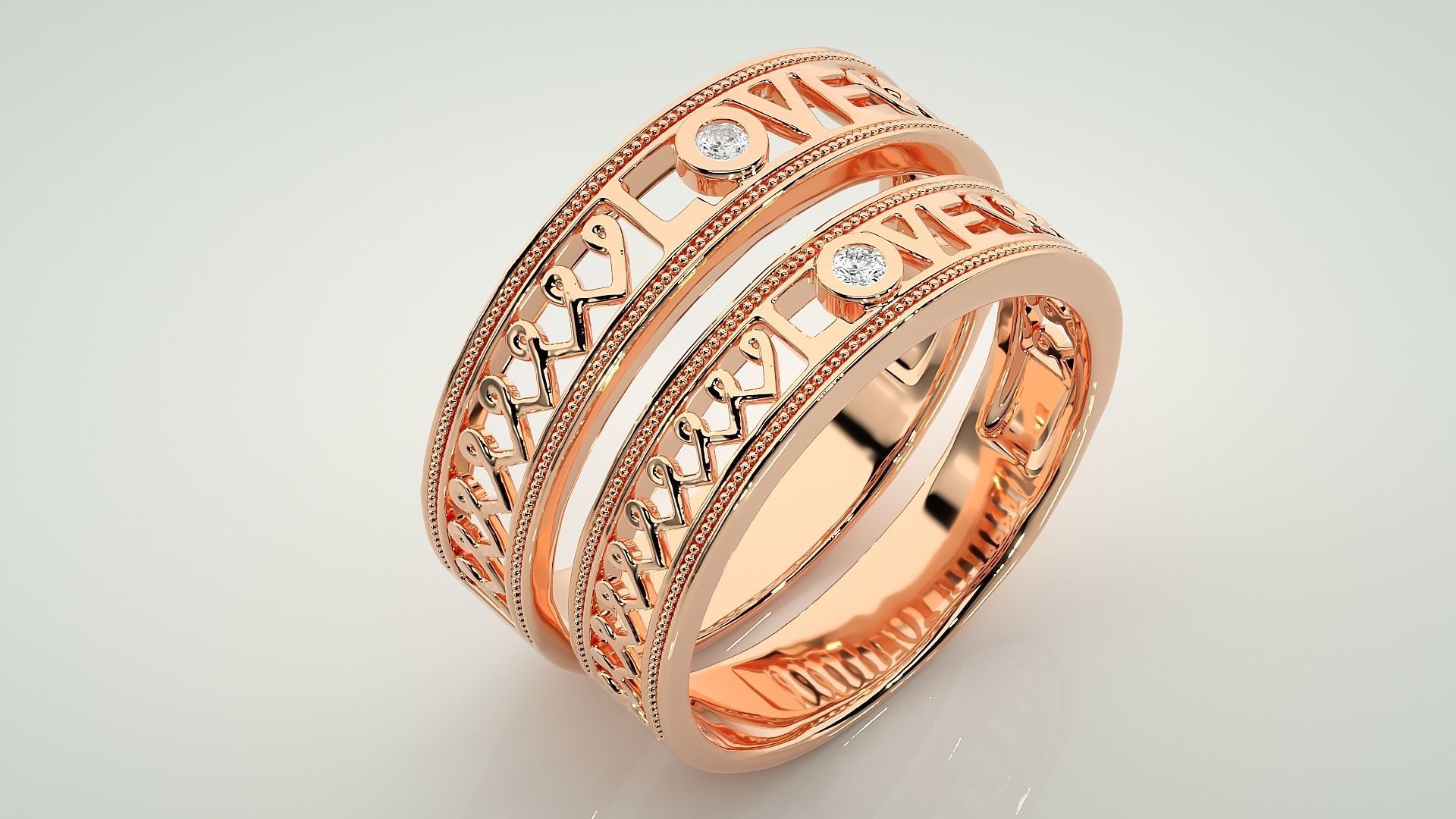 Love Valentine Solitaire Couple Band Ring 3dm stl render detail 3D print model_3