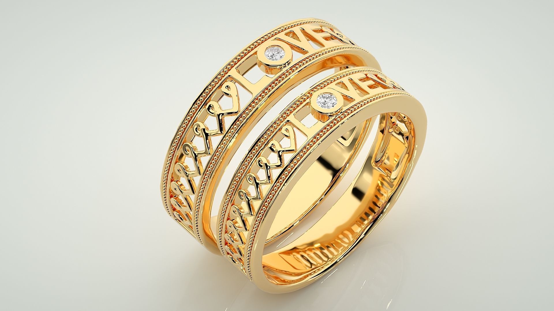 Love Valentine Solitaire Couple Band Ring 3dm stl render detail 3D print model_12