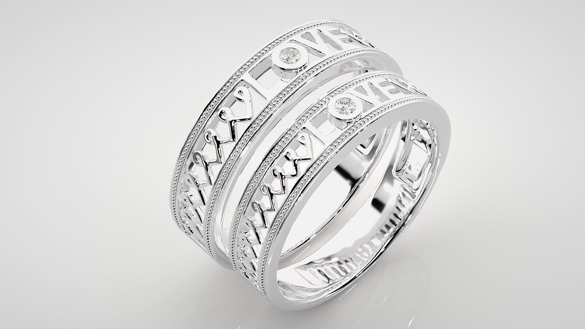 Love Valentine Solitaire Couple Band Ring 3dm stl render detail 3D print model_7