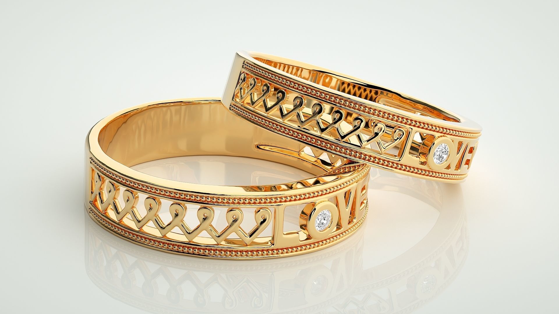 Love Valentine Solitaire Couple Band Ring 3dm stl render detail 3D print model_10