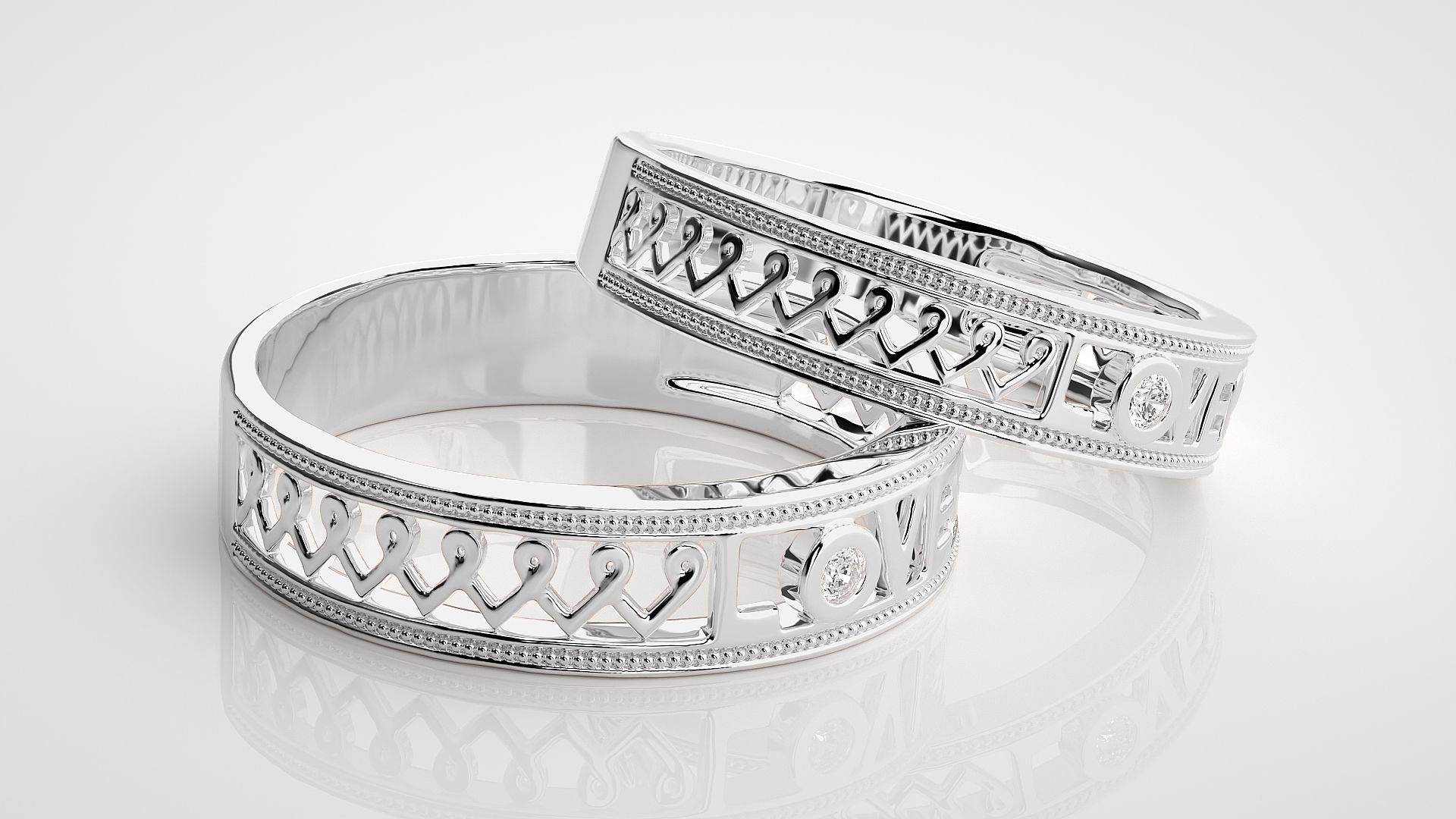 Love Valentine Solitaire Couple Band Ring 3dm stl render detail 3D print model_5
