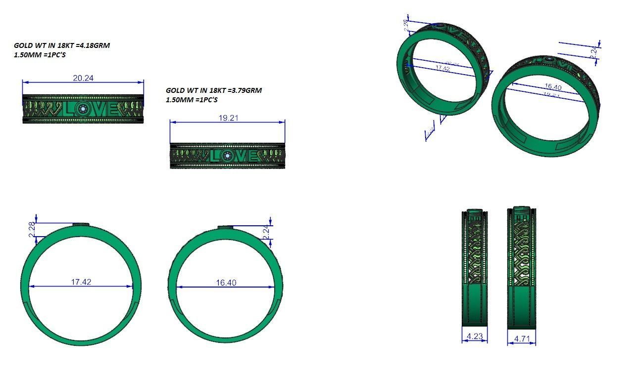 Love Valentine Solitaire Couple Band Ring 3dm stl render detail 3D print model_8