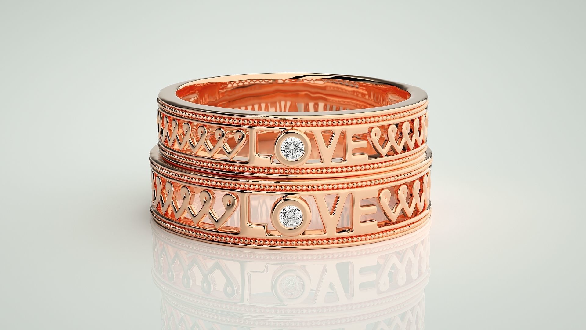 Love Valentine Solitaire Couple Band Ring 3dm stl render detail 3D print model_2