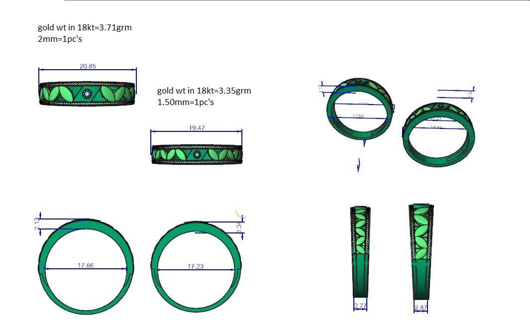 Leaf Solitaire Couple Band Ring 3dm stl render detail 3D print model_8
