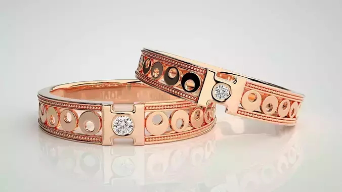 Solitaire Couple Band Ring 3dm stl render detail