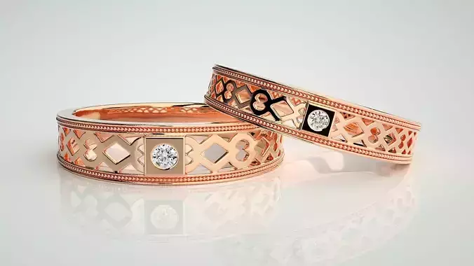 Solitaire Mesh Couple Band Ring 3dm stl render detail