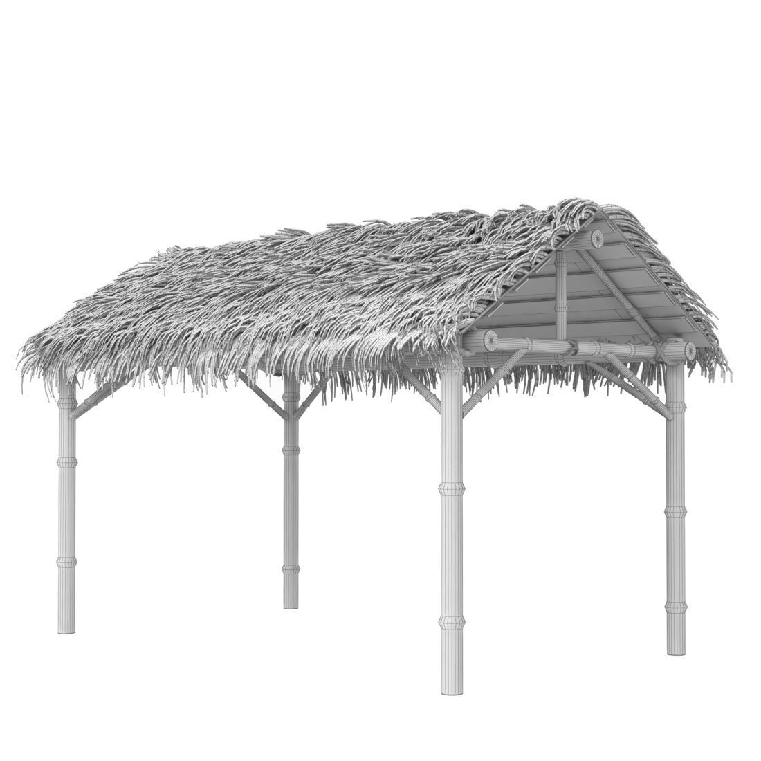 Bamboo shelter beach canopy 4-corner 3D model_6