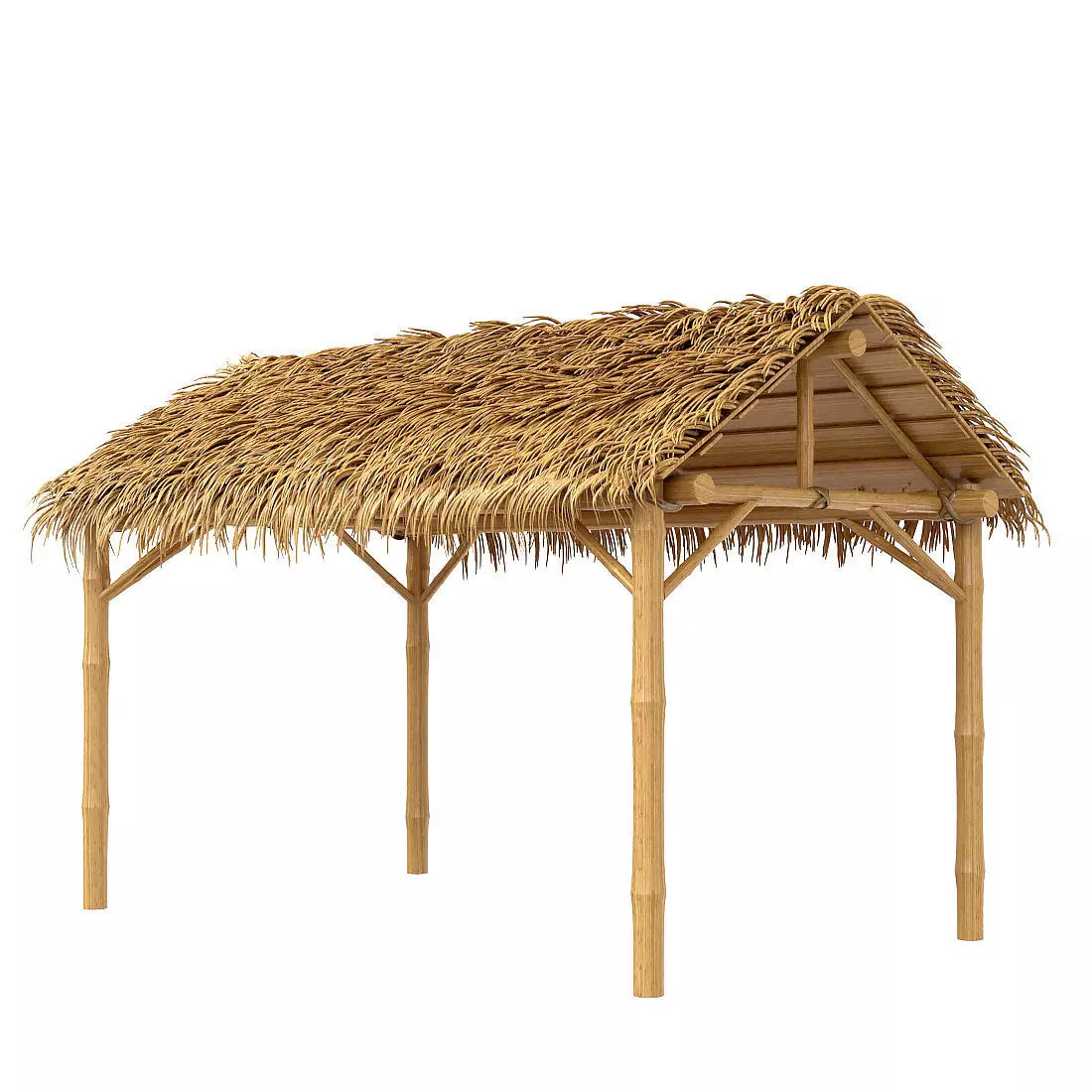 Bamboo shelter beach canopy 4-corner 3D model_0
