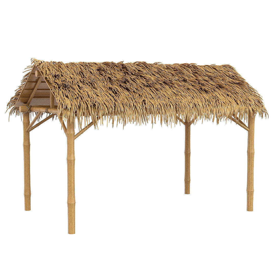 Bamboo shelter beach canopy 4-corner 3D model_5