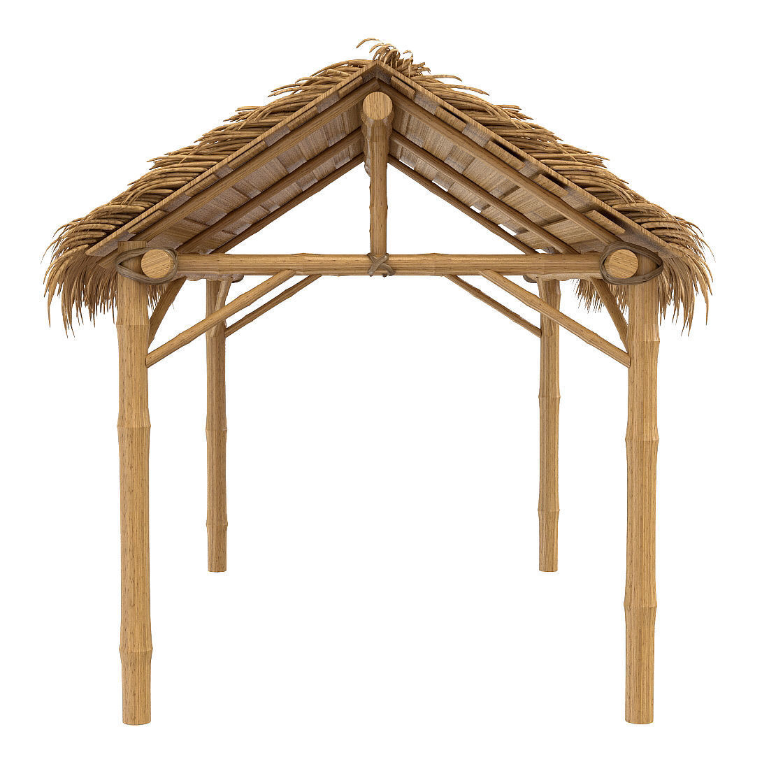 Bamboo shelter beach canopy 4-corner 3D model_1