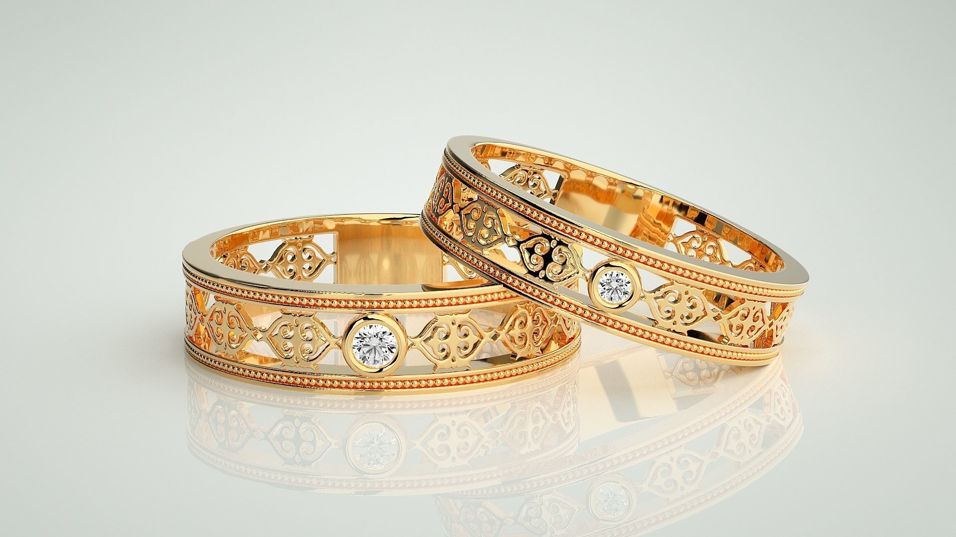 Solitaire Mesh Couple Band Ring 3dm stl render detail 3D print model_8