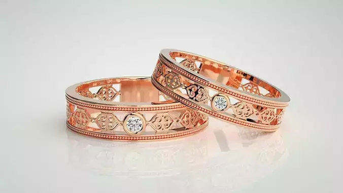 Solitaire Mesh Couple Band Ring 3dm stl render detail