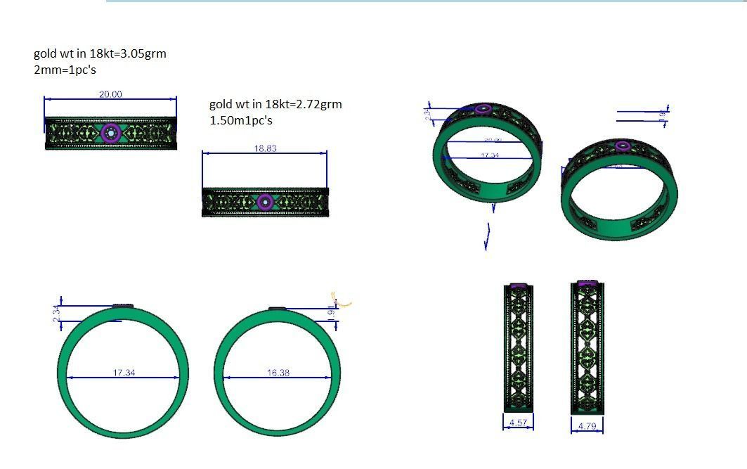 Solitaire Mesh Couple Band Ring 3dm stl render detail 3D print model_9