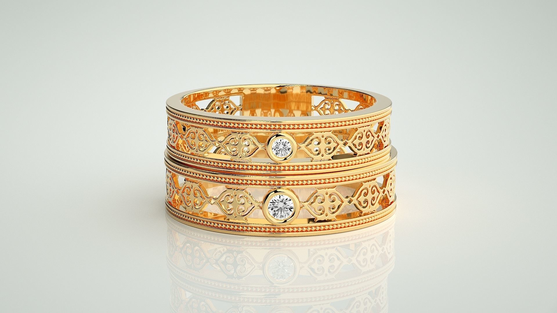 Solitaire Mesh Couple Band Ring 3dm stl render detail 3D print model_11