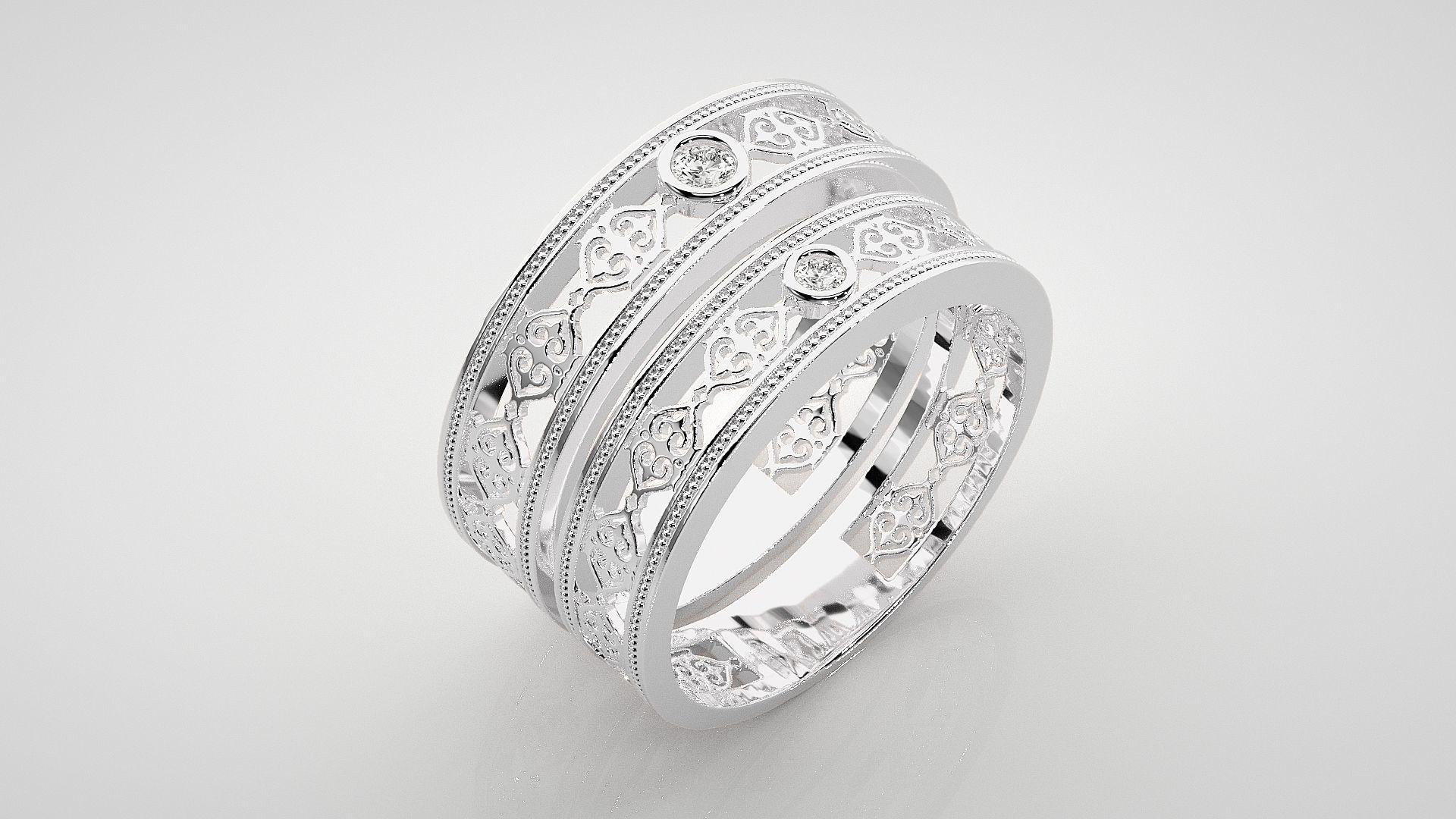 Solitaire Mesh Couple Band Ring 3dm stl render detail 3D print model_7