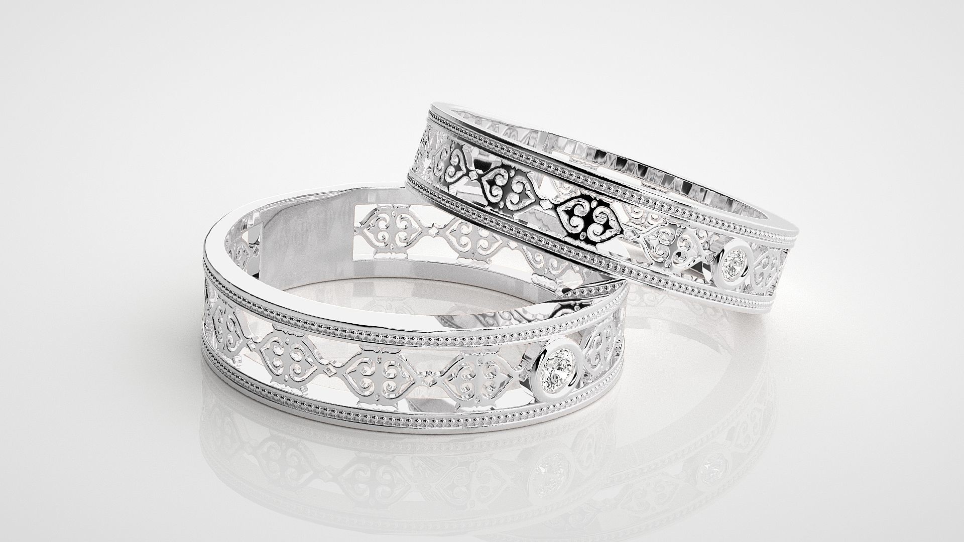 Solitaire Mesh Couple Band Ring 3dm stl render detail 3D print model_5