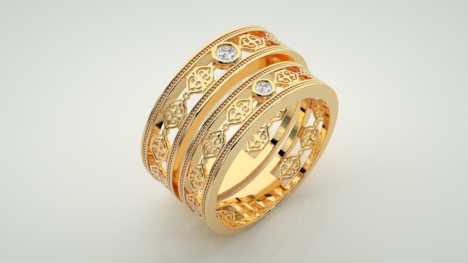 Solitaire Mesh Couple Band Ring 3dm stl render detail 3D print model_12