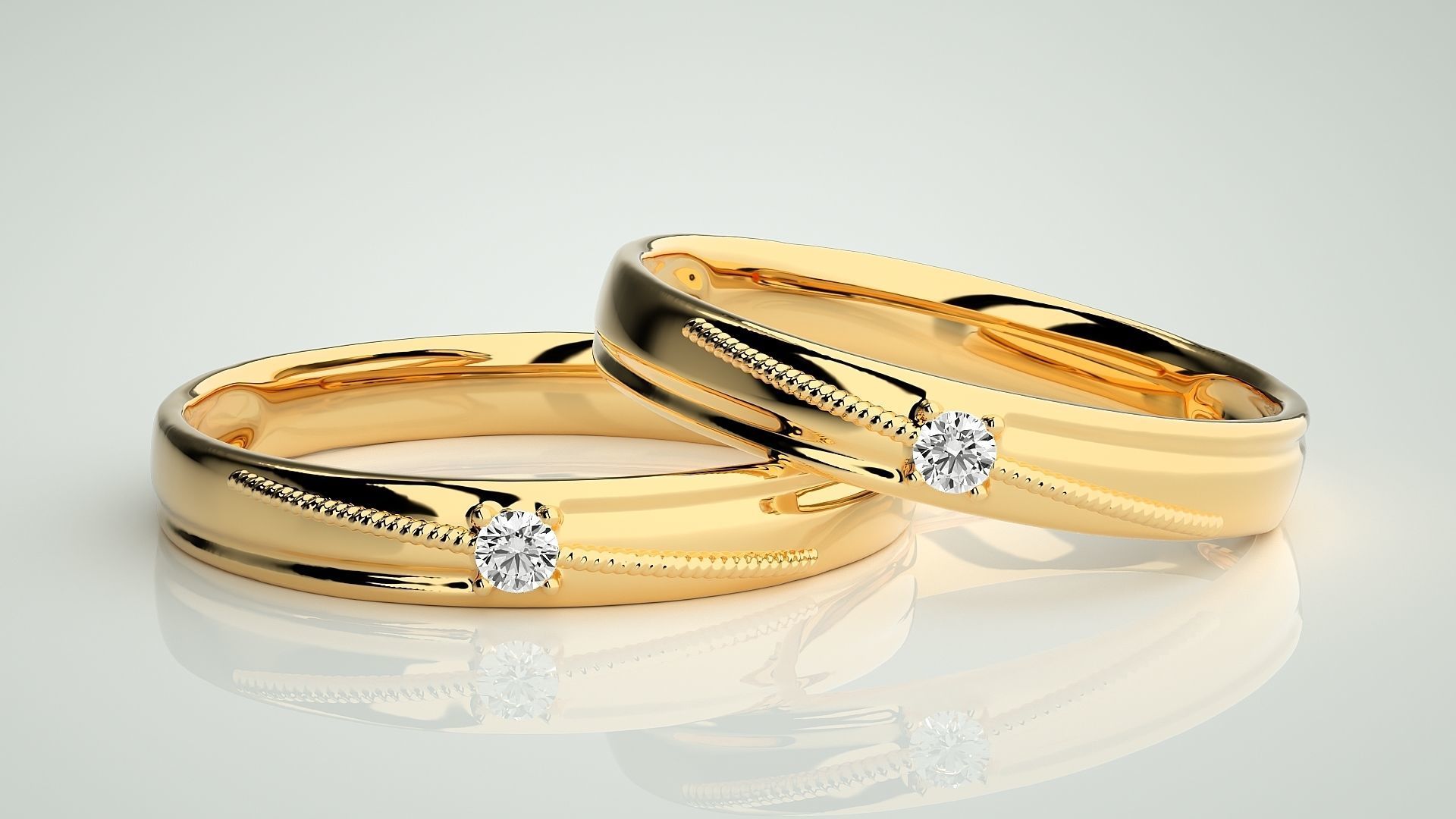 Solitaire Couple Band Ring 3dm stl render detail 3D print model_9