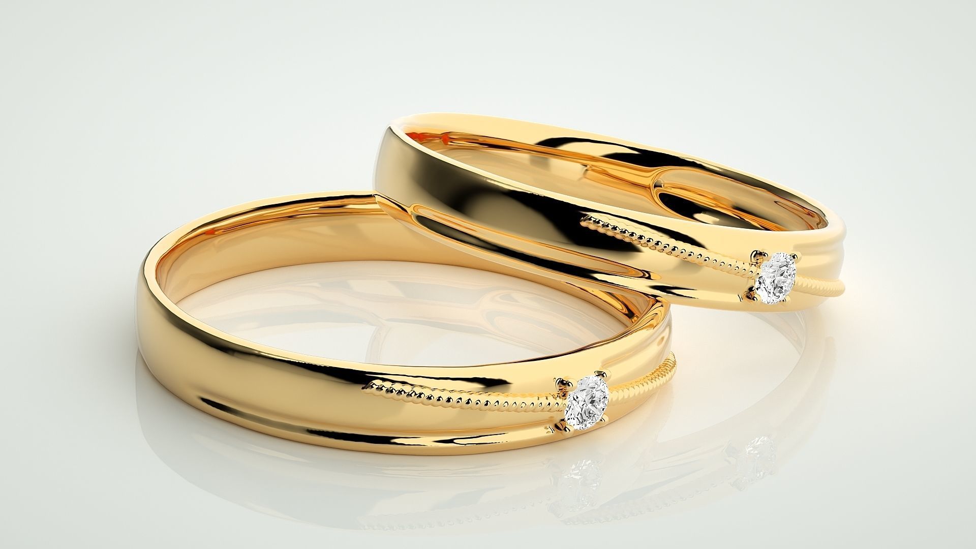 Solitaire Couple Band Ring 3dm stl render detail 3D print model_10