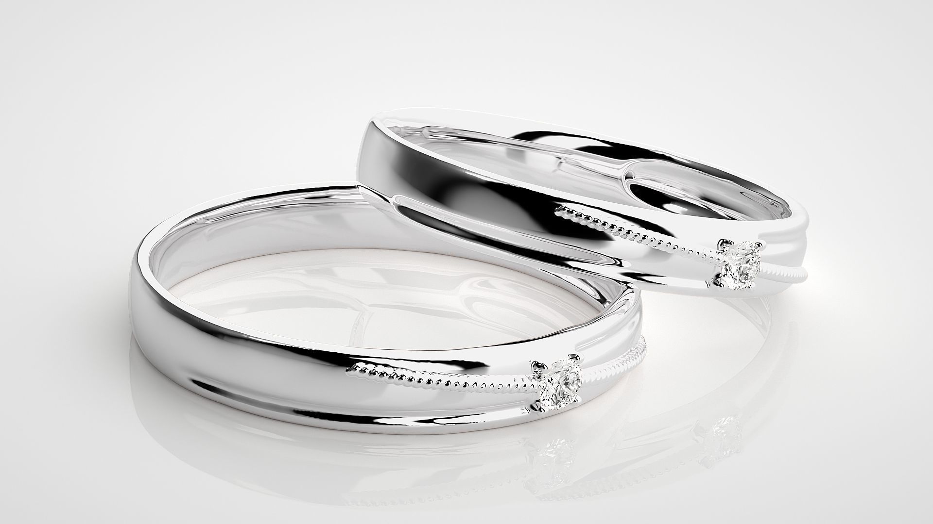 Solitaire Couple Band Ring 3dm stl render detail 3D print model_5