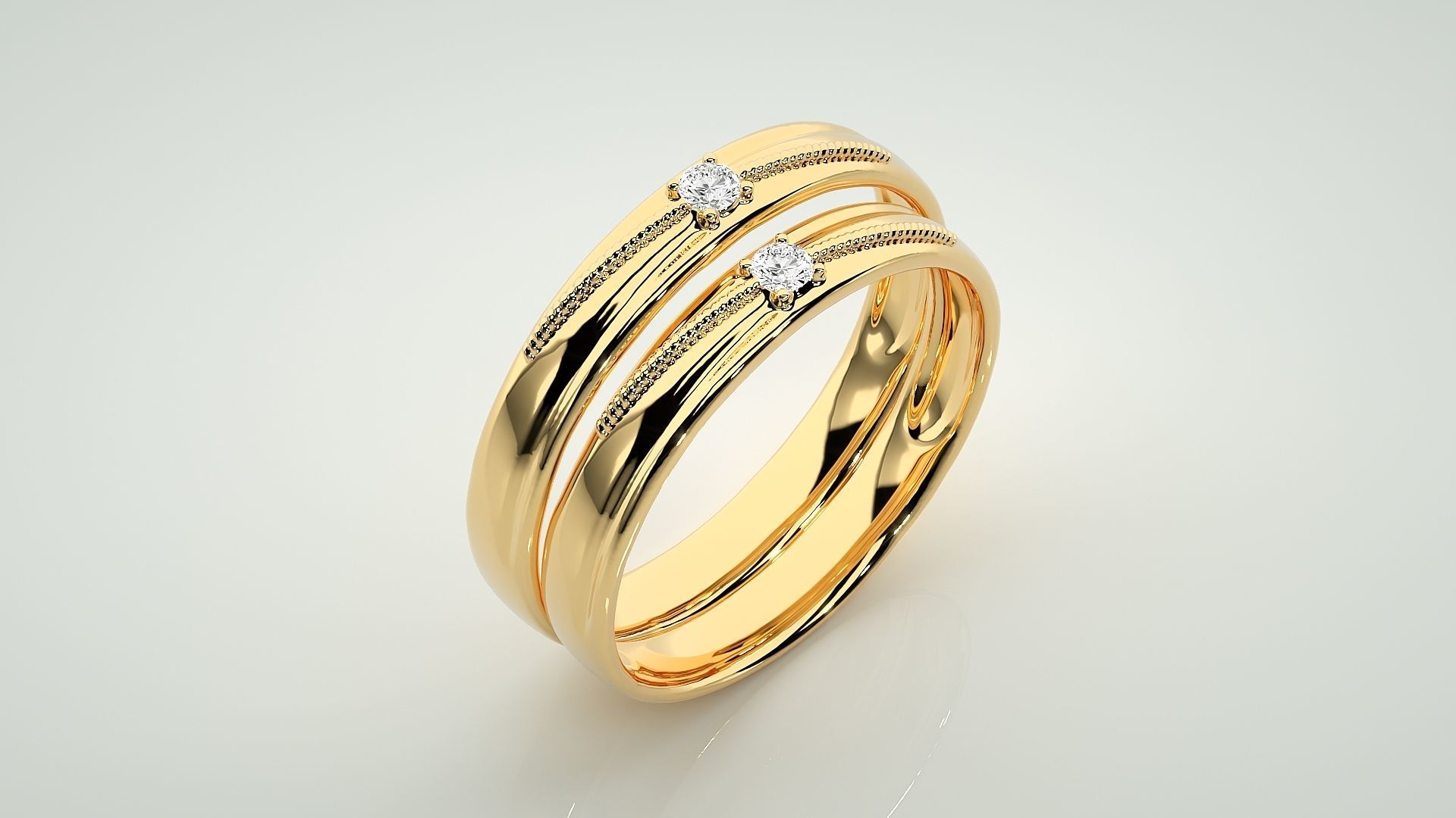 Solitaire Couple Band Ring 3dm stl render detail 3D print model_12