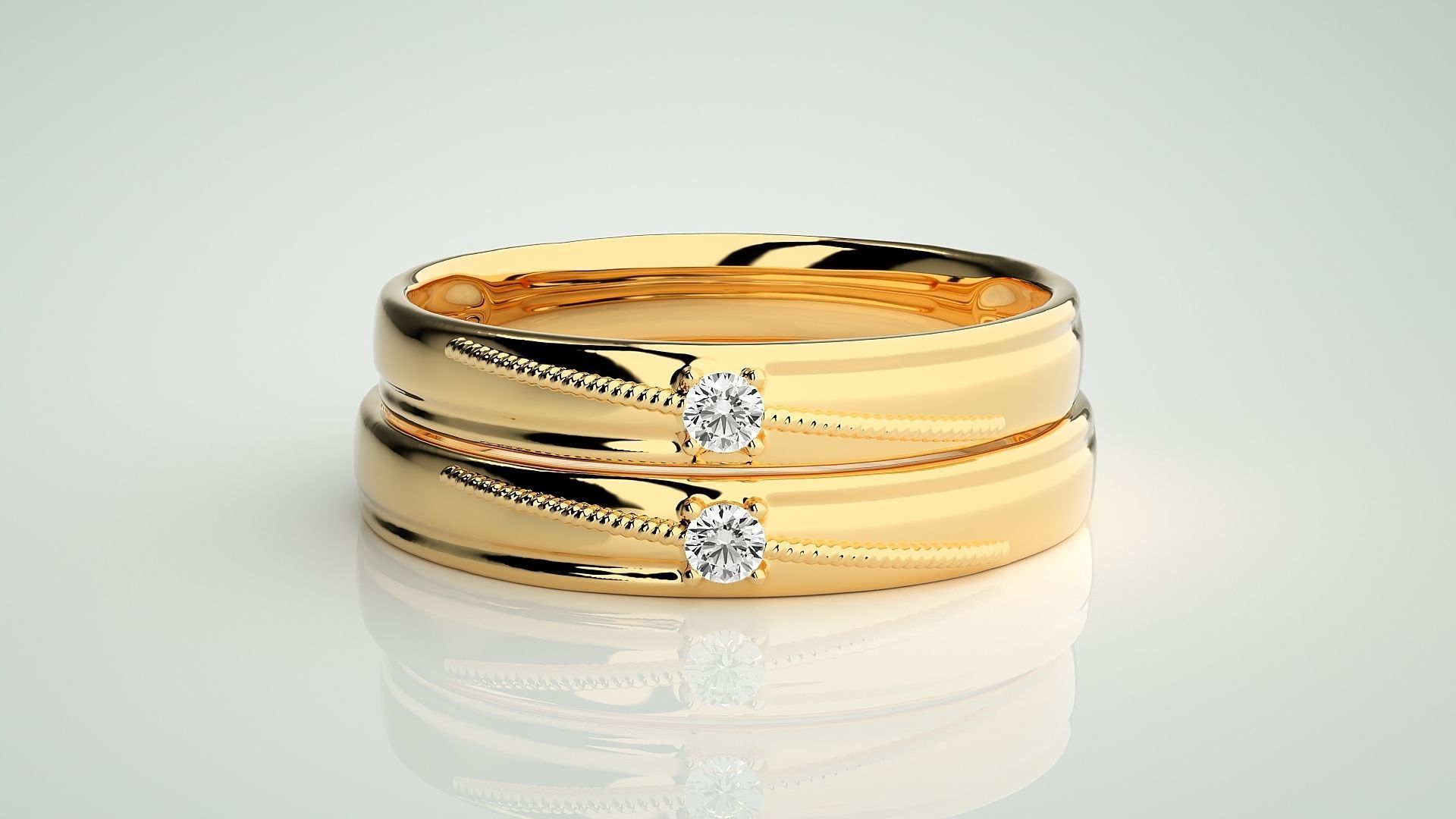 Solitaire Couple Band Ring 3dm stl render detail 3D print model_11