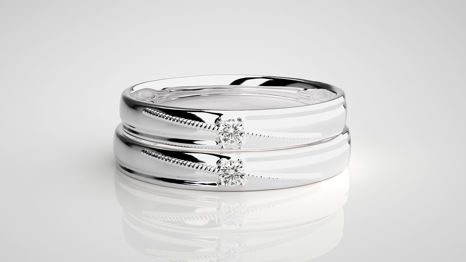 Solitaire Couple Band Ring 3dm stl render detail 3D print model_6