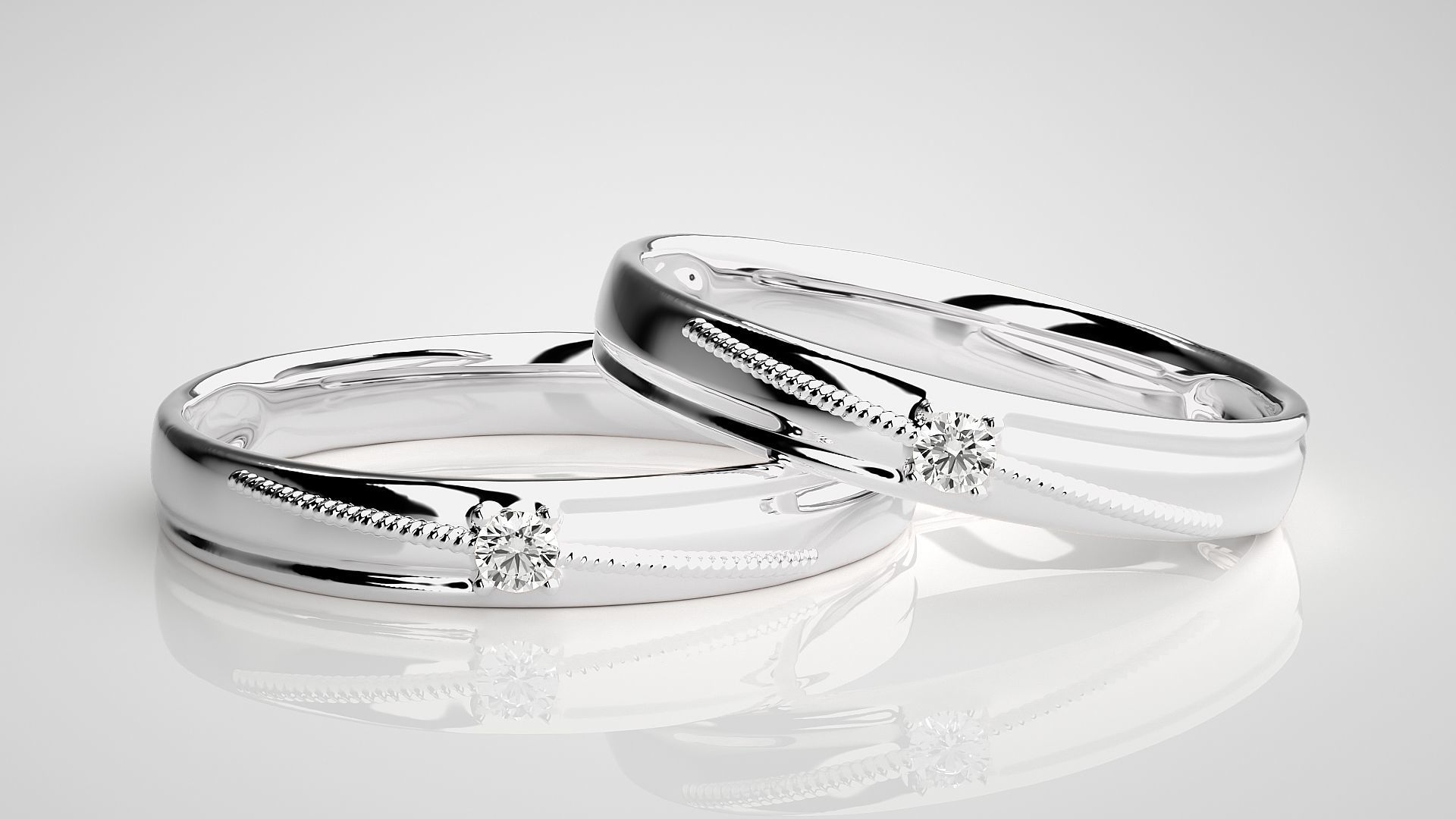 Solitaire Couple Band Ring 3dm stl render detail 3D print model_4