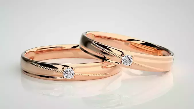 Solitaire Couple Band Ring 3dm stl render detail