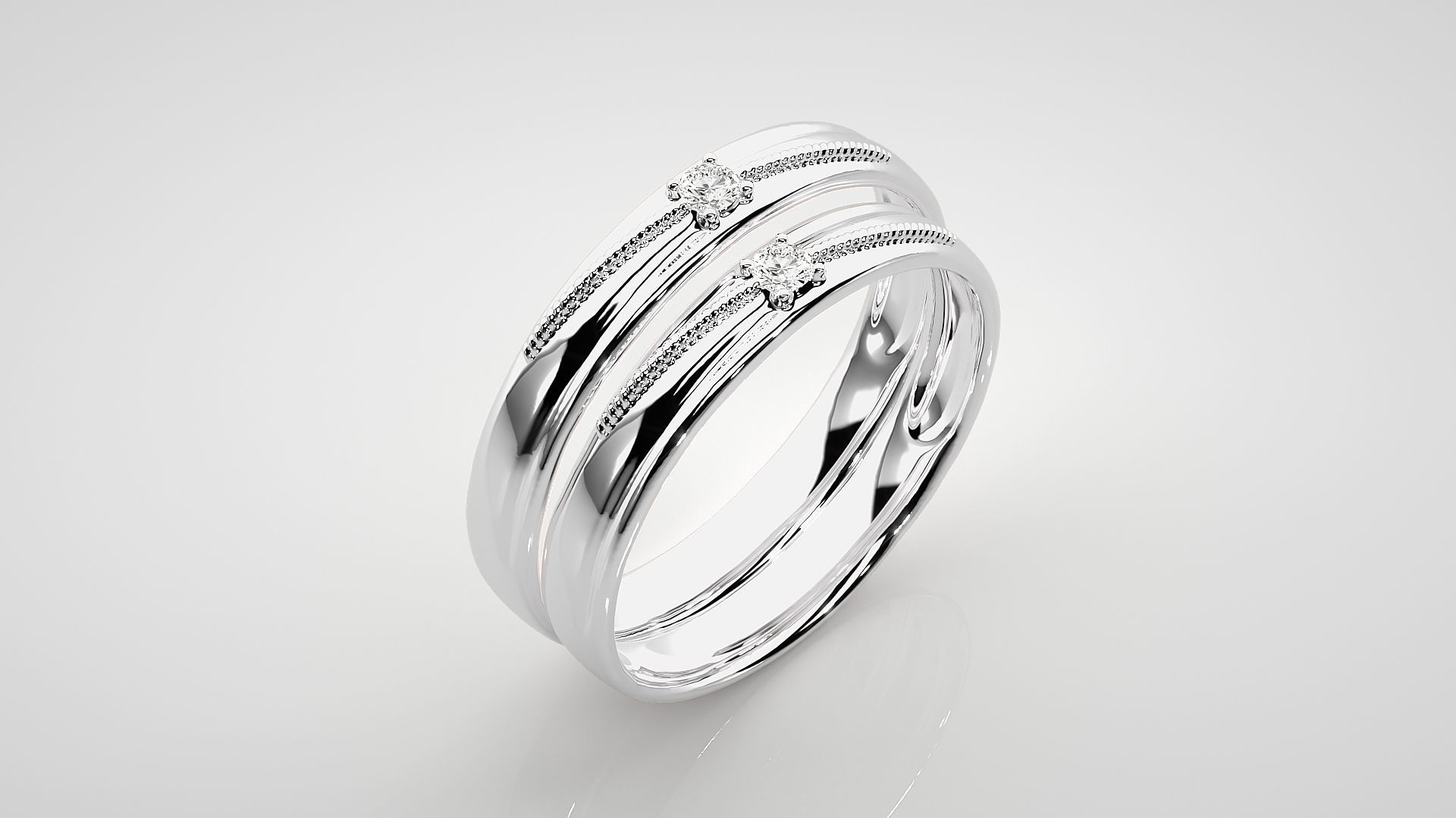 Solitaire Couple Band Ring 3dm stl render detail 3D print model_7