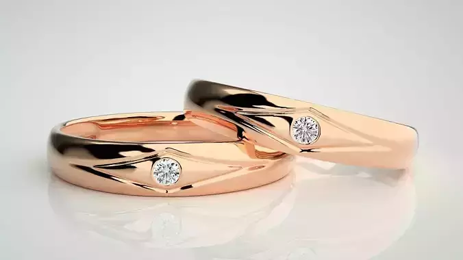 Titan Solitaire Couple Band Ring 3dm stl render detail