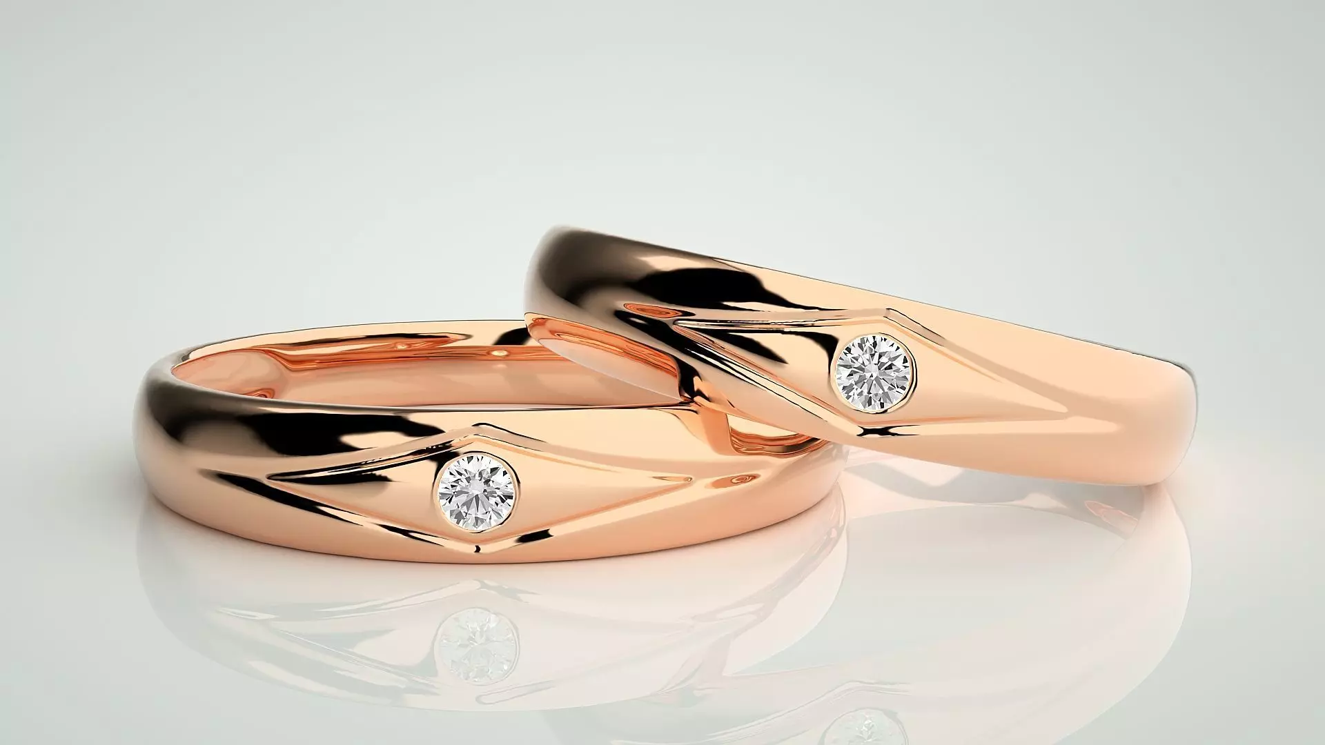 Titan Solitaire Couple Band Ring 3dm stl render detail 3D print model_0