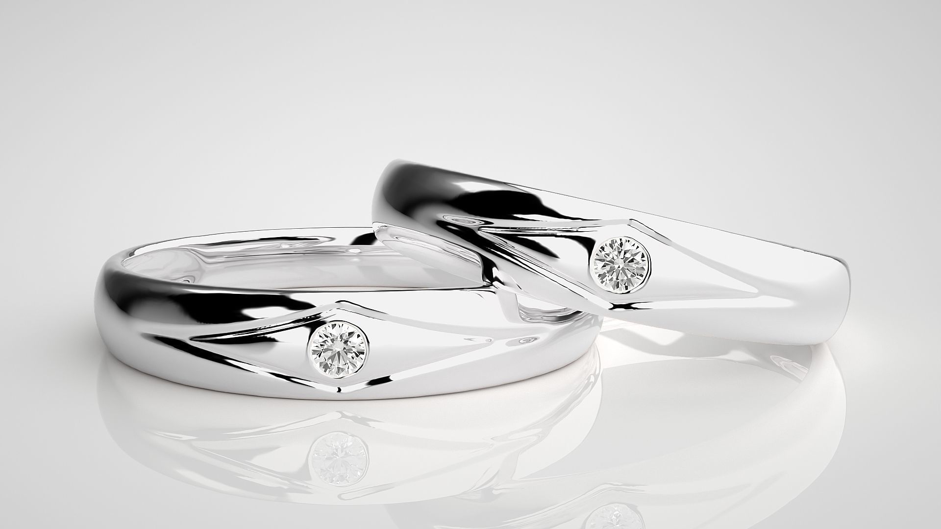 Titan Solitaire Couple Band Ring 3dm stl render detail 3D print model_4