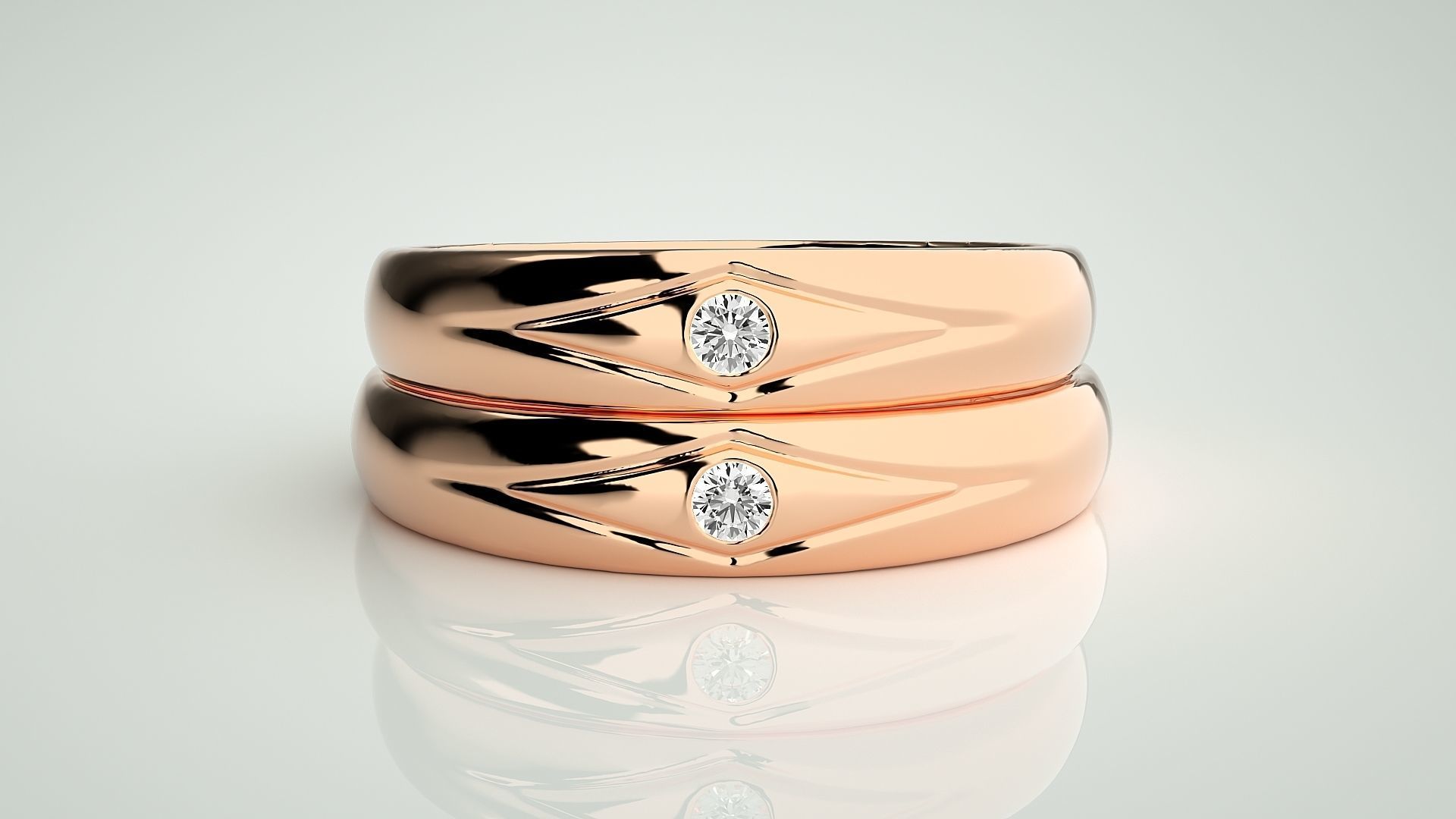 Titan Solitaire Couple Band Ring 3dm stl render detail 3D print model_2