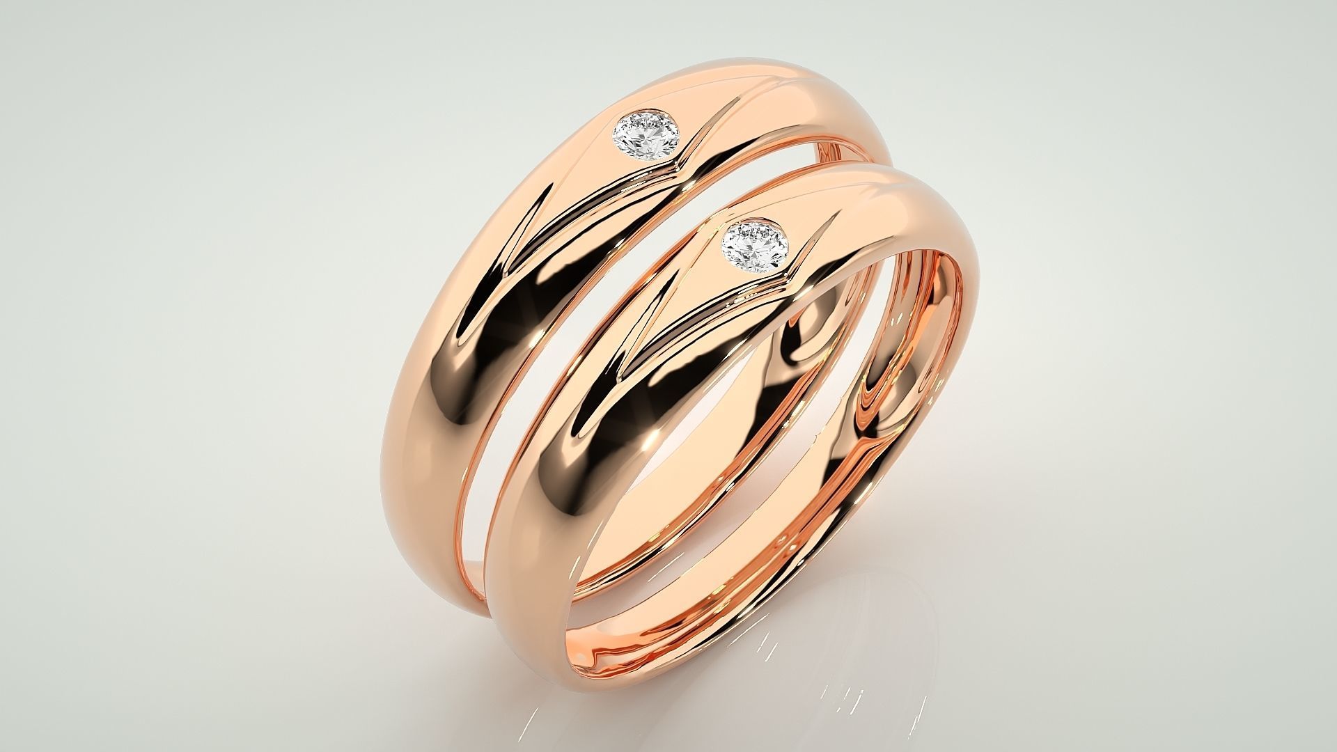 Titan Solitaire Couple Band Ring 3dm stl render detail 3D print model_3