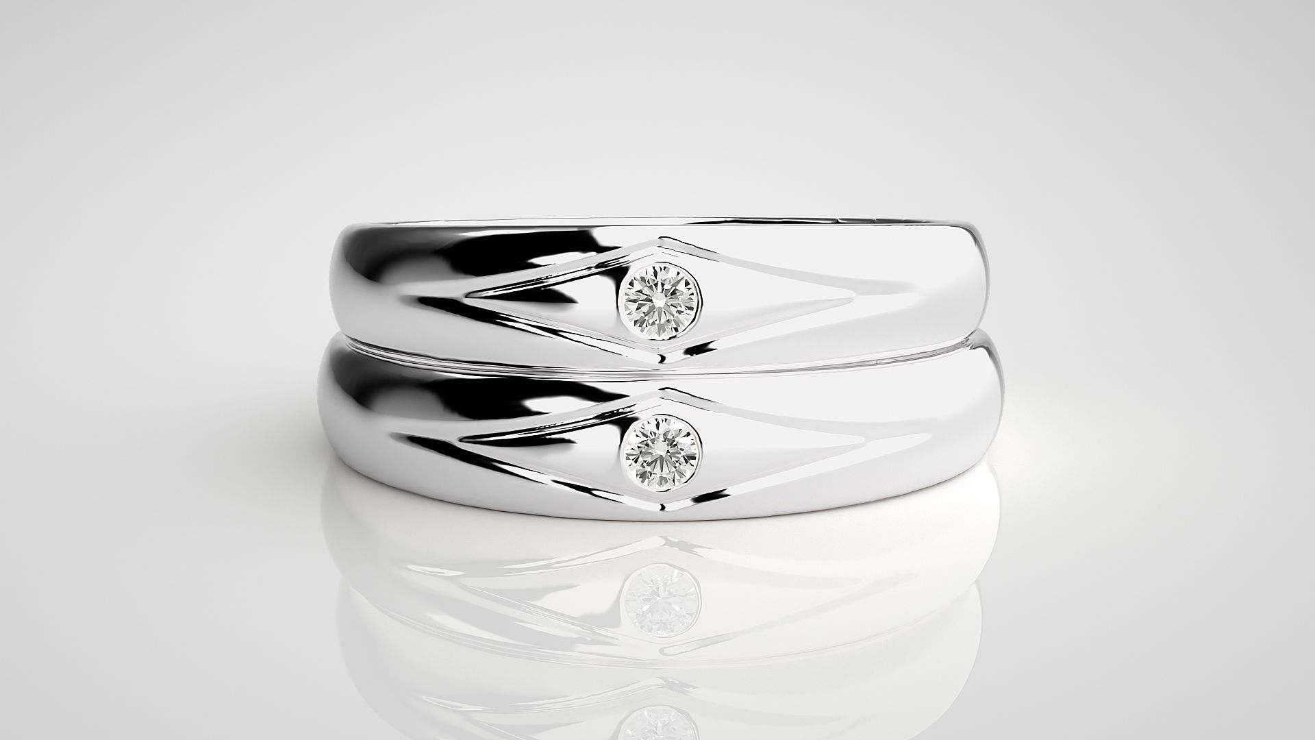 Titan Solitaire Couple Band Ring 3dm stl render detail 3D print model_7