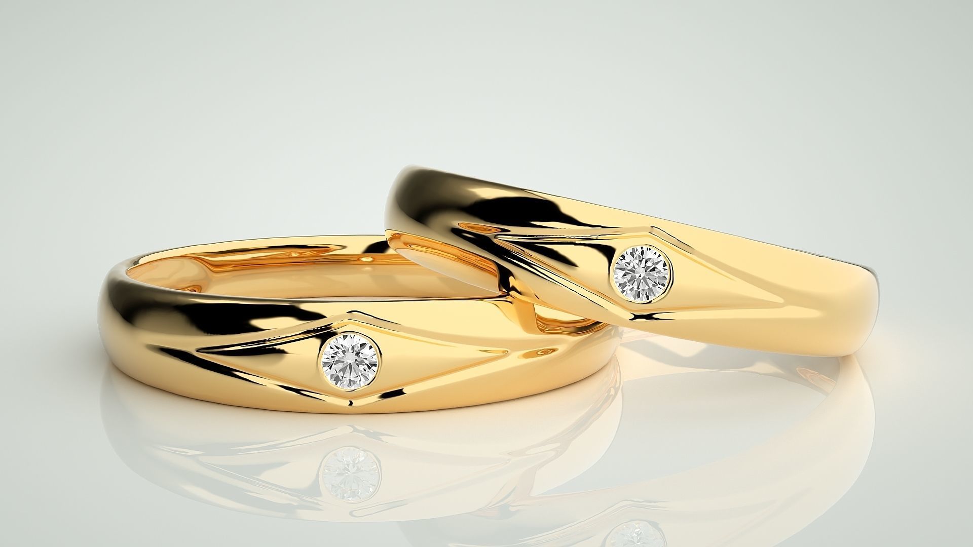 Titan Solitaire Couple Band Ring 3dm stl render detail 3D print model_9