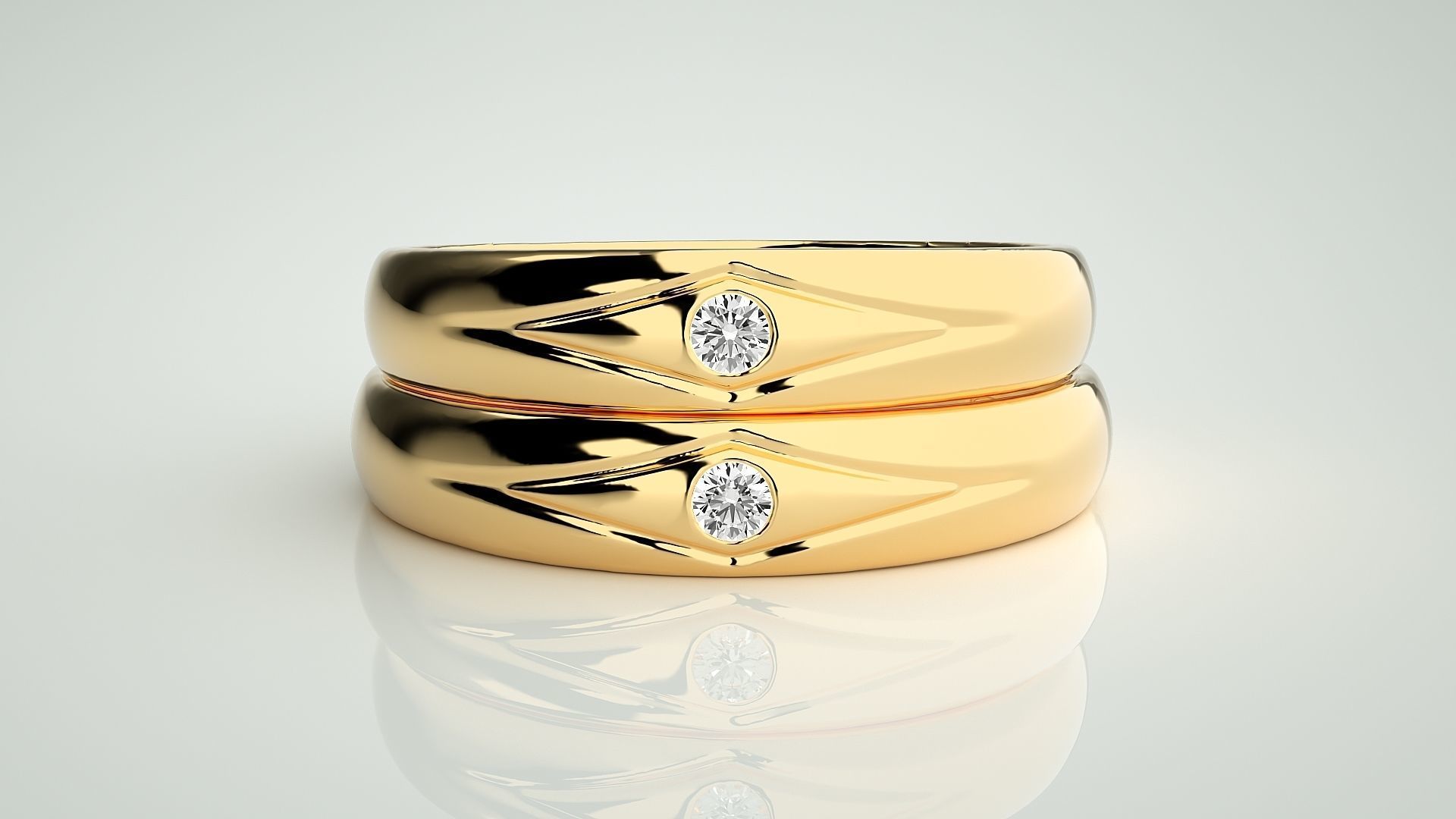 Titan Solitaire Couple Band Ring 3dm stl render detail 3D print model_11