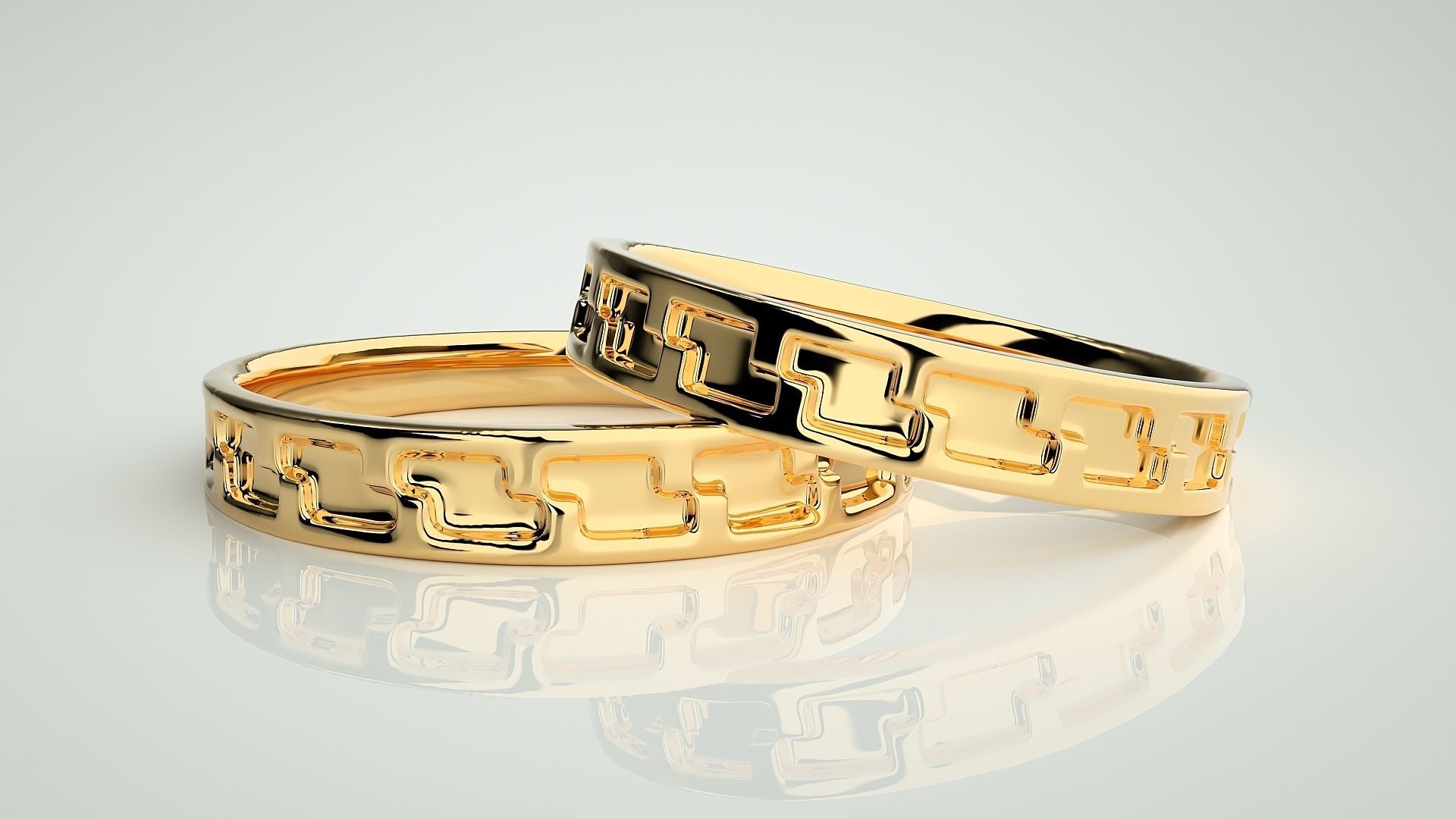 Plain Gold Z Couple Band Ring 3dm stl render detail 3D print model_9