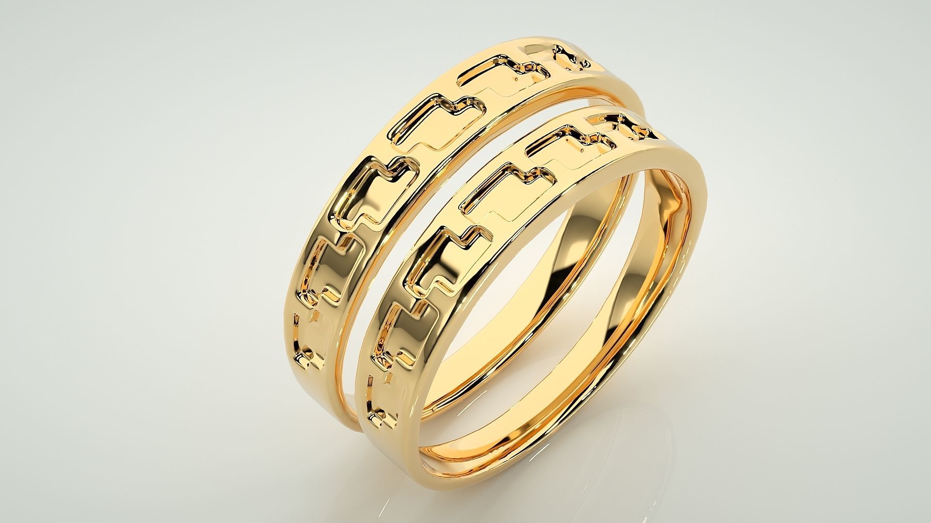 Plain Gold Z Couple Band Ring 3dm stl render detail 3D print model_12