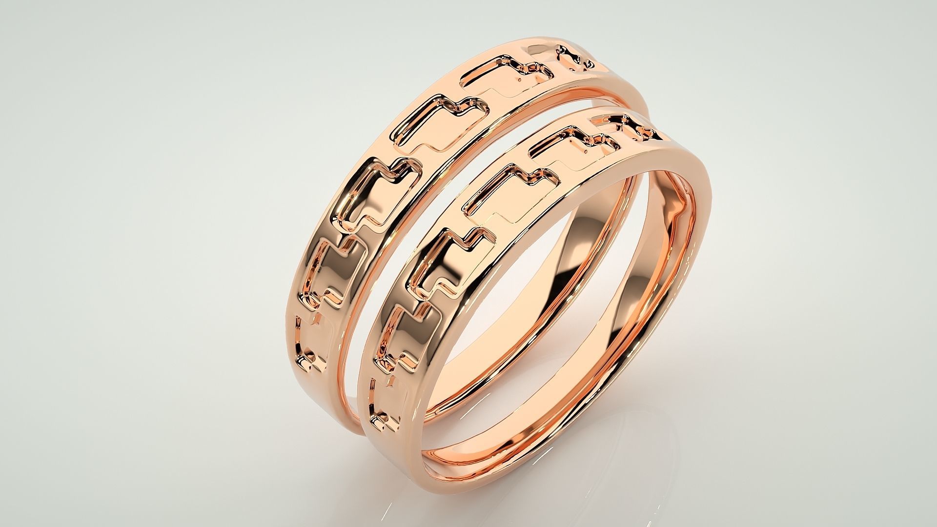 Plain Gold Z Couple Band Ring 3dm stl render detail 3D print model_3