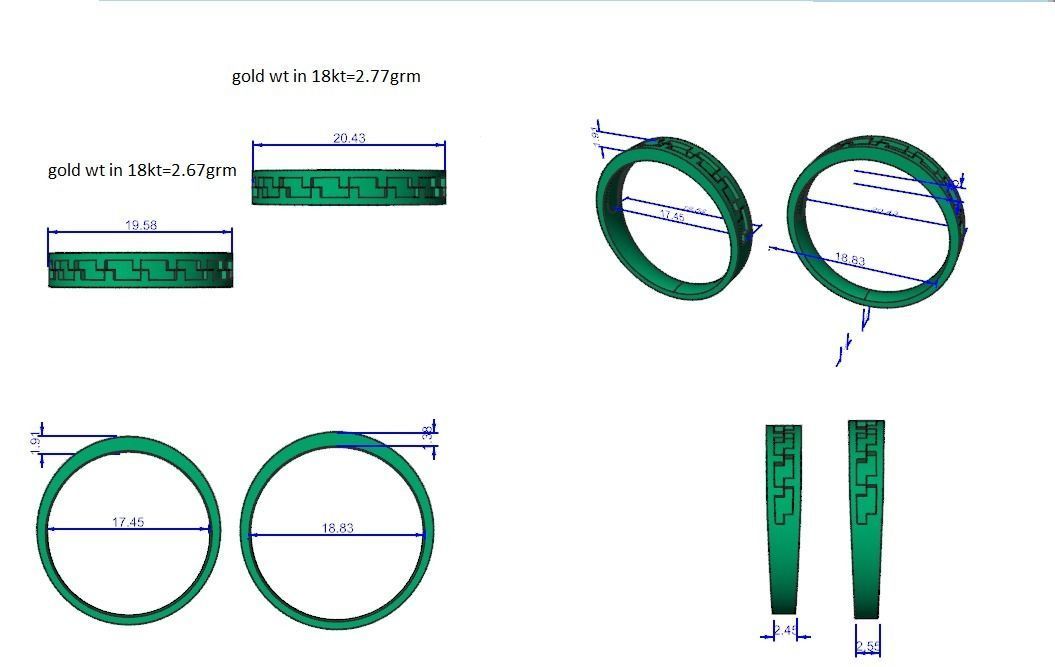 Plain Gold Z Couple Band Ring 3dm stl render detail 3D print model_4