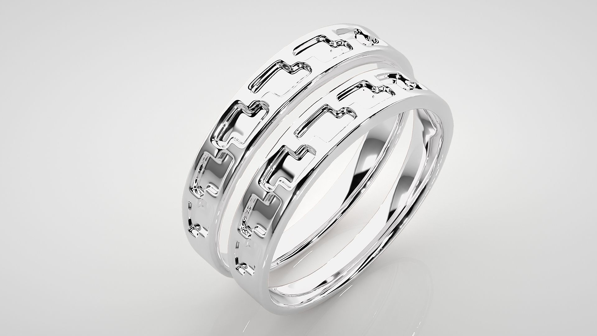 Plain Gold Z Couple Band Ring 3dm stl render detail 3D print model_8