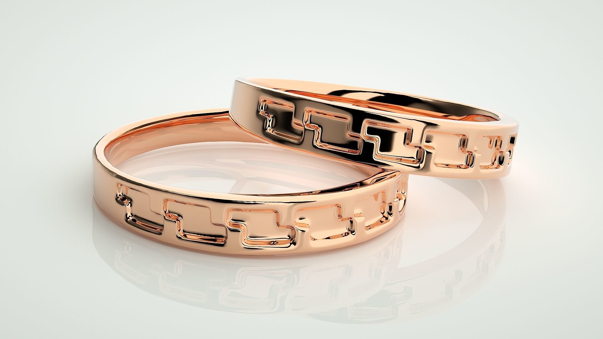 Plain Gold Z Couple Band Ring 3dm stl render detail 3D print model_1