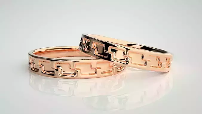 Plain Gold Z Couple Band Ring 3dm stl render detail 3D print model