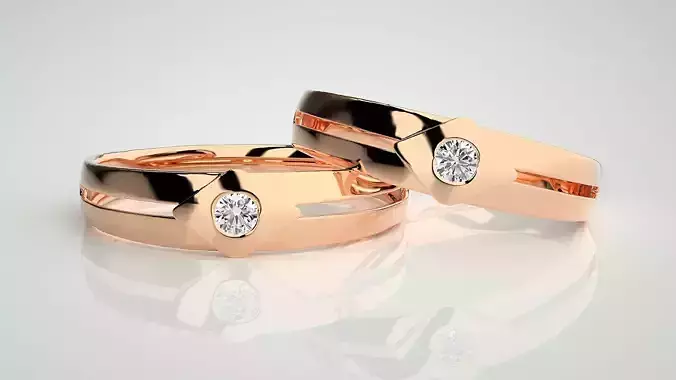 Solitaire Couple Band Ring 3dm stl render detail